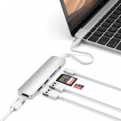 Satechi Slim USB-C MultiPort Adapter V2 with HDMI, USB 3.0 Ports and card reader - Silver