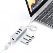 Satechi USB-C Aluminium hub - 3 port USB 3.0 + Ethernet (RJ45) - Sølv