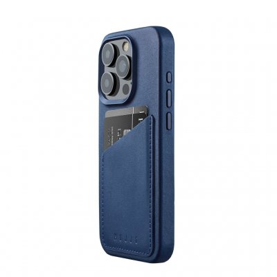 Mujjo iPhone 15 Pro Wallet Leather Case - Monaco blue